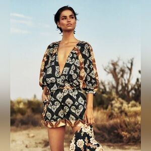 Agua Bendita Black and Brown Patterned Jumpsuit